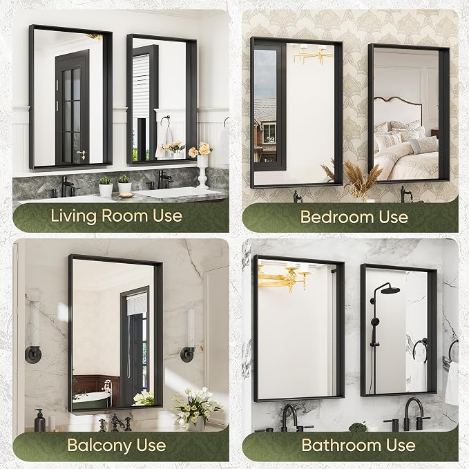 Suidia Bathroom Mirror, 24" x 36" Wall Mirror Metal Framed, Bathroom Vanity Mirror for Living Room Bedroom Bathroom Entryway, Black, Rect Corner Style - Image 9