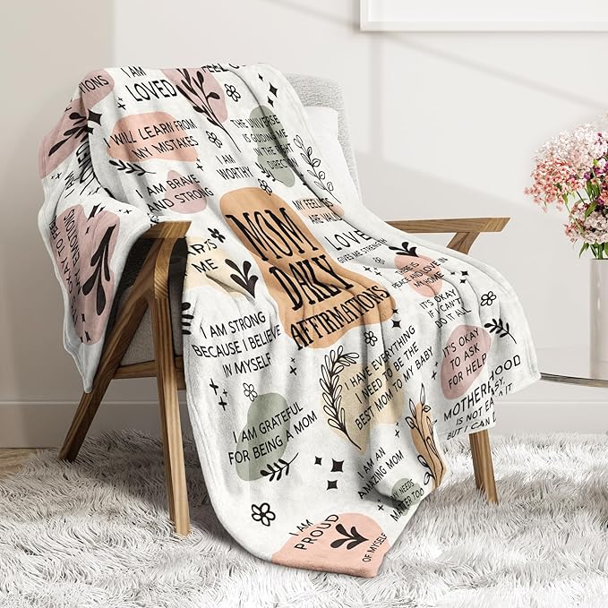 BaubleDazz First Mothers Day New Mom Gifts Blanket, Mama Daily Affirmations, Postpartum Pregnancy Gift for First Time Moms, Mommy to Be, Mama, New Mom Essentials, Birthday Gifts for Moms(80" x 60")