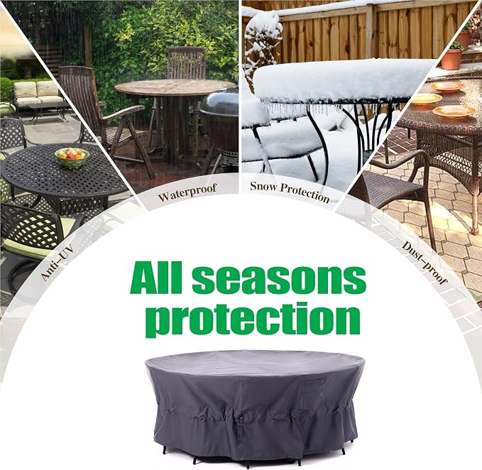 F&J Outdoors Patio Furniture Covers, Heavy Duty Tear Resistant Waterproof UV Resistant Windproof Extra Large Furniture Cover, Grey, 130" Dia x 35" H - Image 8