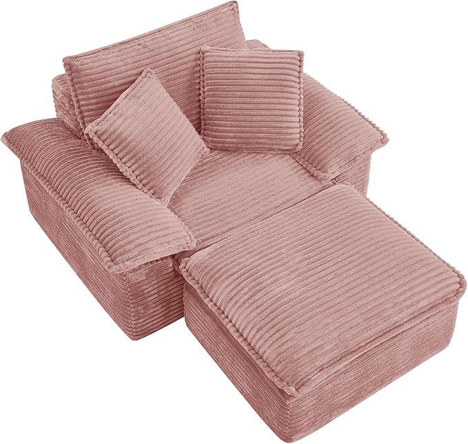 Comfy Boneless Cloud Sofa Chaise Oversized Fluffy Corduroy Upholstered Chaise Lounge for Living Room Bedroom, Modular Compressed Foam Cloud Daybed, Single Seat Sofa