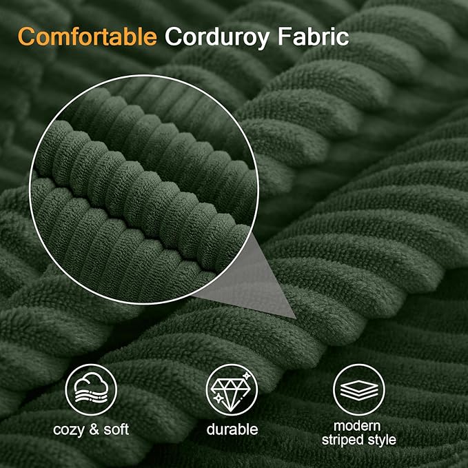 MeMoreCool Boneless Loveseat Sofa Bed – Dark Green Corduroy Convertible Futon Couch, Foldable Floor Sleeper with Foam & Pillow, Washable Cover for Bedroom, Apartment, Small Living Room