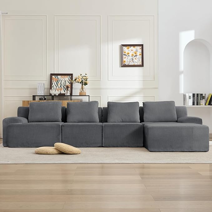 KIGOTY Modular Sectional Sofa Set, 5 PCS Comfy Cloud Sectional Couch with Deep Seat, Sleeper Sofa Bed with Ottoman, Modern Boneless Couch for Living Room, No Assembly Required,Grey
