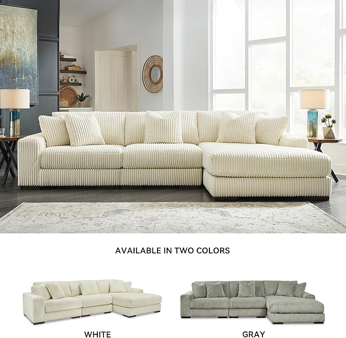 Signature Design by Ashley Lindyn Coastal Right-Arm Facing 3-Piece Sectional with Chaise, Reversible Cushions and 5 Throw Pillows, White