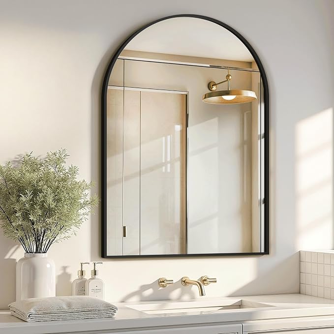 Arched Bathroom Mirror for Wall, 38" x 26" Black Metal Frame Vanity Mirror, HD Glass Over Sink for Bathroom, Entryway, Bedroom - Image 8