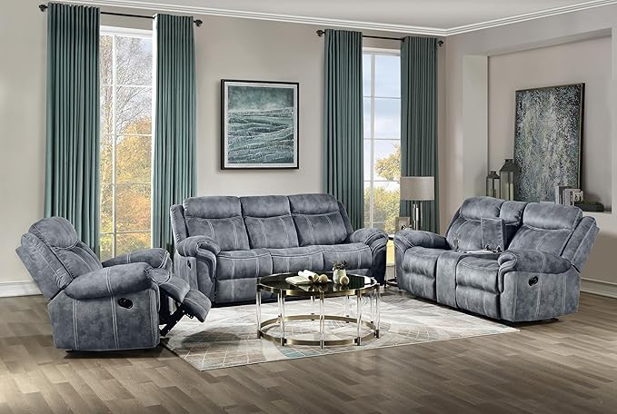 Acme Furniture Zubaida 41" x 87" Modern Velvet Reclining Sofa with USB Dock, 1 Storage Drawer, Tight Back & Seat Cushion, in 2-Tone Gray Finish