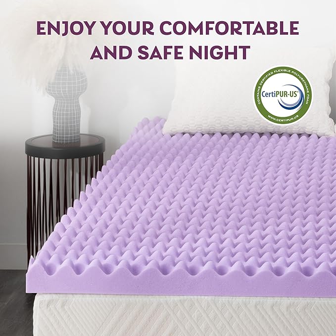 4 Inch Egg Crate Queen Memory Foam Mattress Topper, Cooling Gel Infused Foam Mattress Topper for Pressure Relief, CertiPUR-US Certified Queen Bed Topper, Purple, 60"×80"