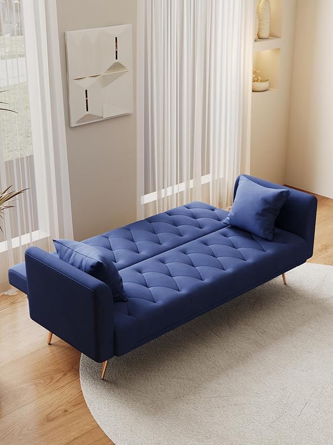 KEIKI 71 INCH Loveseat Sofa with Adjustable Backrest, Upholstered 2 Seater Velvet Couch for Living Room Bedroom Office Apartment, Blue