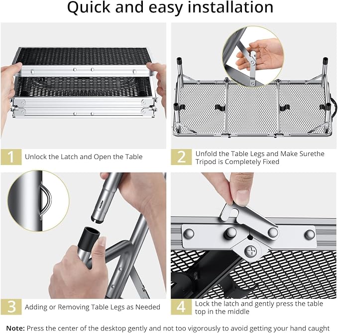 Anbte 3ft Folding Grill Table with Storage Bag, 3 Adjustable Height 27.5" Aluminum Portable Grill Table, Heat Resistant, Lightweight, Portable Handle for BBQ Cooking Camping Travel, 35" X 16", Silver - Image 9