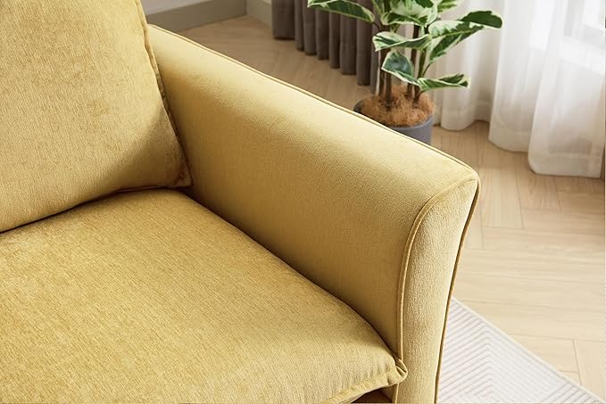 46.3 Inch Oversized Armchair Chenille Fabric Chair and a Half Single Sofa with Pillow Removable Washable Covers Rubberwood Legs Ruffled Armrests for Living Room Bedroom Office Apartment, Yellow
