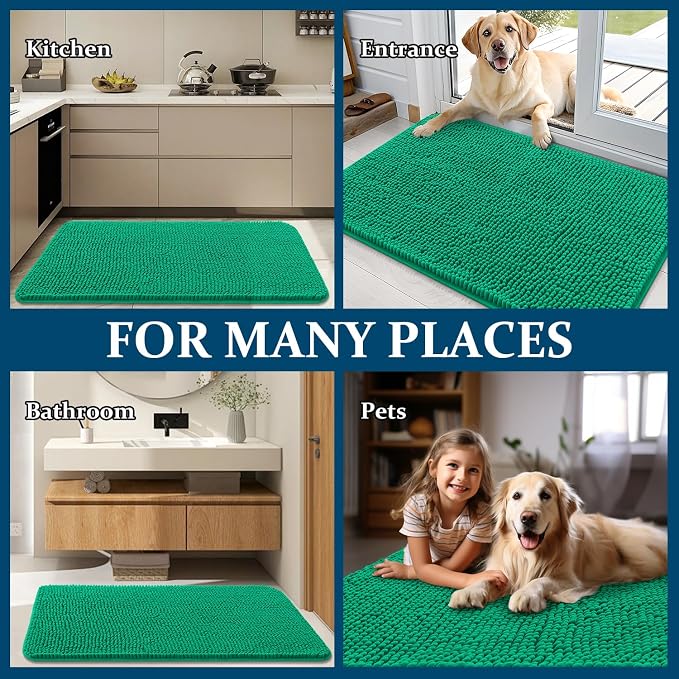 OLANLY Dog Door Mat for Muddy Paws 30x20, Absorbs Moisture and Dirt, Absorbent Non-Slip Washable Doormat, Quick Dry Chenille Mud Mat, Entry Indoor Entryway Carpet for Inside Floor, Emerald Green - Image 8