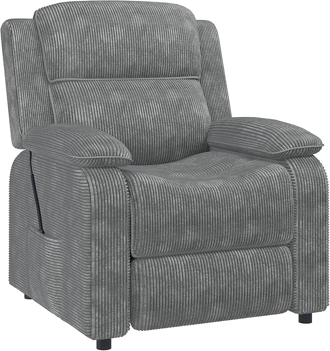 EROMMY Electric Recliner Chair, Oversized Power Recliner with USB Charging Port & Side Pockets, Heavy Duty Corduroy Reclining Sofa Chair, Wide Seat Living Room Chair for Adults, Dark Grey