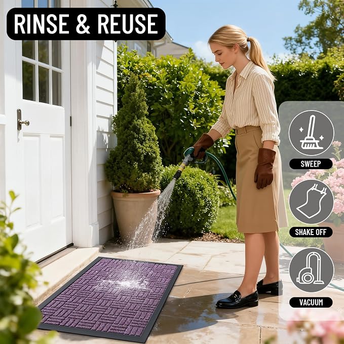 OLANLY Front Door Mat Outside Entrance 71x23, Absorbent, Heavy Duty Sturdy Natural Rubber Doormat Indoor Outdoor, Non-Slip, Stain and Fade Resistant, Low Profile Floor Mat for Entryway, Violet - Image 7
