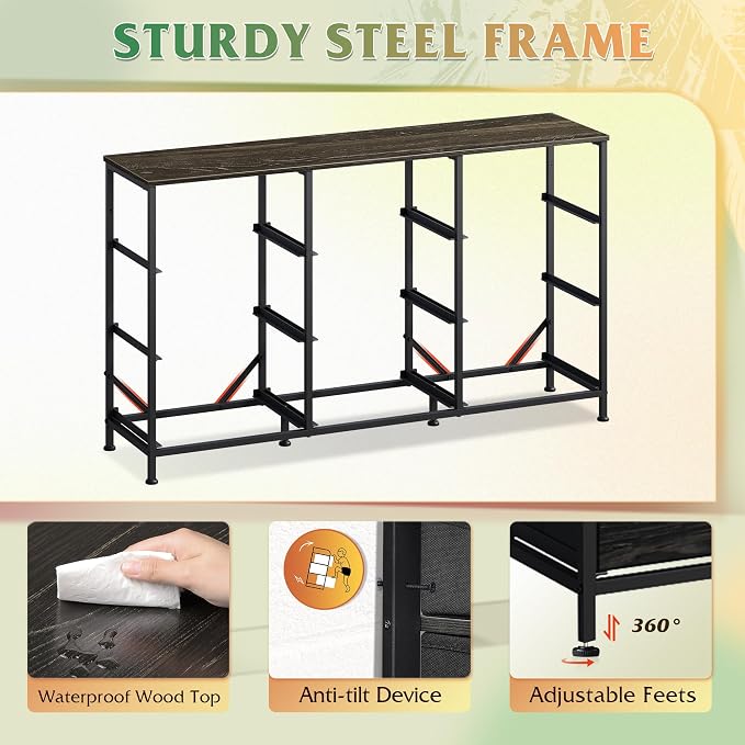 WLIVE 47''W Dresser for Bedroom, Black Dresser TV Stand for 45, 50, 55 inch TV, Wide Chest of Drawers with 9 Drawer, Large Entertainment Center, Fabric Dressers with Wood Top for Closet, Living Room - Image 7