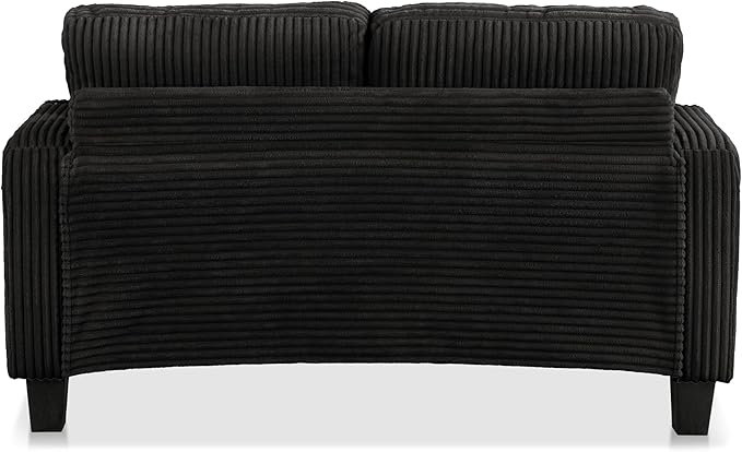 Homes: Inside + Out Reese Modern Plush Chenille Comfortable Loveseat with Side Pockets, Cup Holders and Pillows, Wooden Soft Couch for Living Room, Bedroom and Office, Black