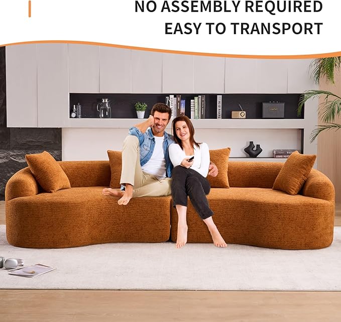 KEIKI Curved Chenille Modular Sectional Couches with Pillows, 4 Seater Oversized Upholstered Luxury Plush Cloud Sofa for Living Room Apartment, Full Compression Sponge,