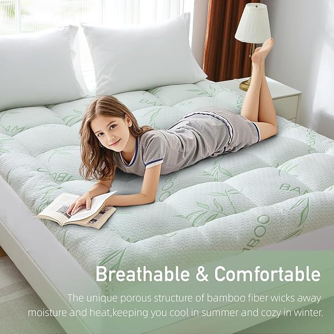 Extra Thick Mattress Topper Full Size, Waterproof Soft Viscose Derived from Bamboo, Pillow Top Mattress Pad, Mattress Cover 1000GSM Filling with Deep Pocket for Back Pain Relief