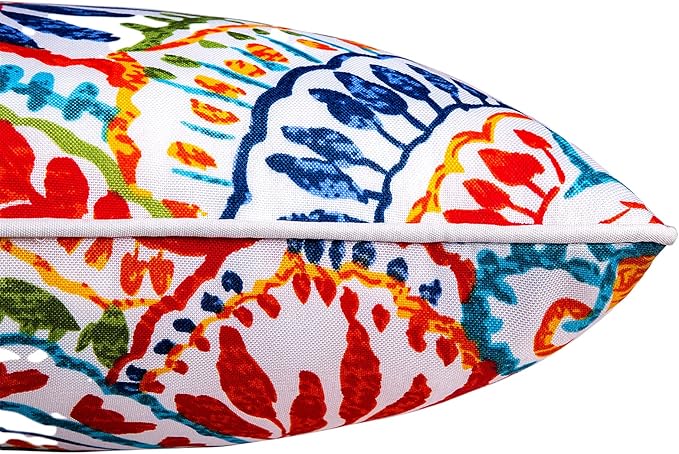 JMGBird Water-Resistant Outdoor Pillows Set of 2, 12x20 inch Durable Colorful Paisley Pattern Throw Pillows with Inserts for Patio Furniture