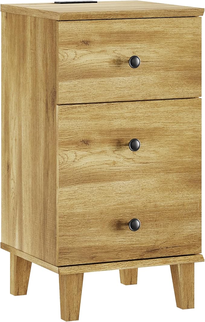 Nightstands with Charging Station, Set of 2 End Table with Power Outlets & USB Ports Modern Side Table with Drawer and Storage Cabinet for Bedroom,Brown Oak - Image 8