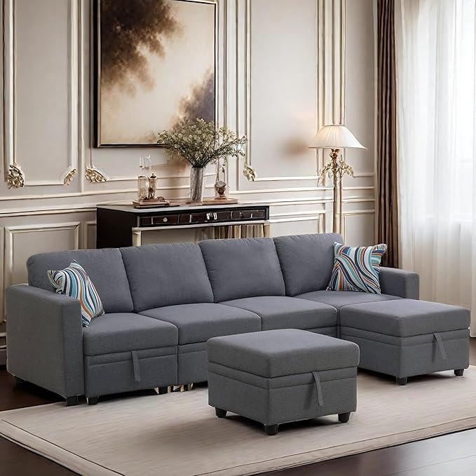 Sleeper Sofa Couch Bed, Convertible Sofa Bed with Armrests, Sectional Sofa with Storage Seat U Shaped Sectional Couch with Reversible Chaise for Living Room Apartment Bedroom Office