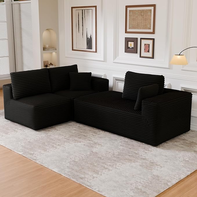 104" Modular Sectional Sofa with L-Shape Chaise, Modern Upholstered Cloud Couches for Living Room Bedroom, No Assembly Required, Black