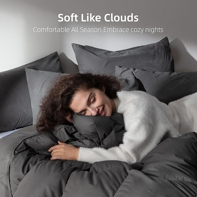 Goose Feather Down Fiber Comforter Twin Size,100% Organic Cotton Duvet Insert,All-Season Luxury Duvet Insert with Baffle Box Design, 750+Fill Power Hotel Collection Bedding Comforter