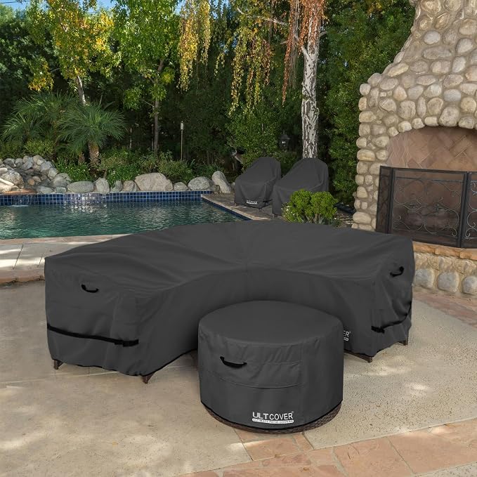 ULTCOVER Patio Curved Sofa Cover Waterproof for 3-4 Seater Outdoor Sectional Furniture Couch 126"(Back Arc Length) / 82"(Front Arc Length) x 32"(Deep), Black - Image 6