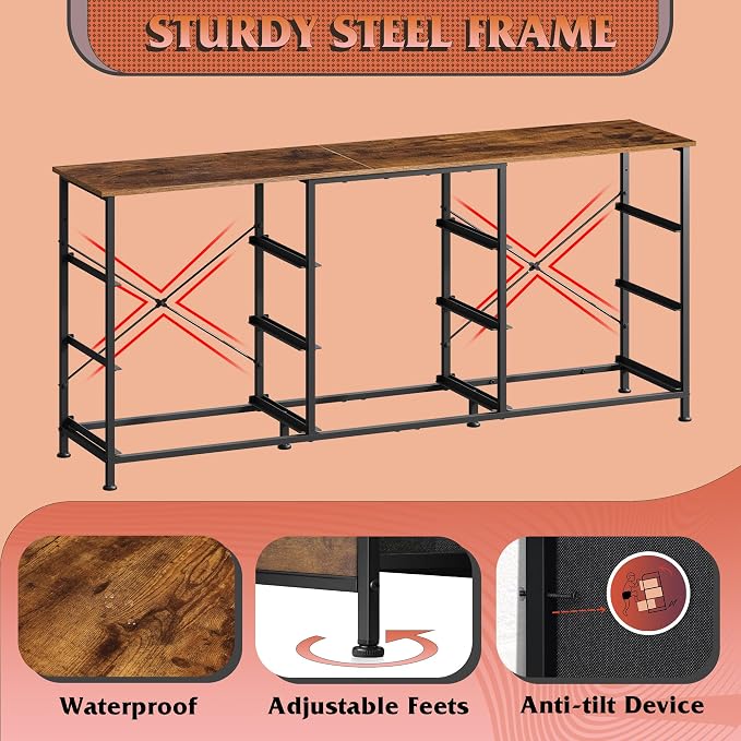 WLIVE 54''W Dresser for Bedroom, Dresser TV Stand for 55, 60, 65 inch TV, Wide Chest of Drawers with 9 Drawer, Large Entertainment Center, Fabric Dressers with Wood Top for Living Room, Rustic Brown - Image 7