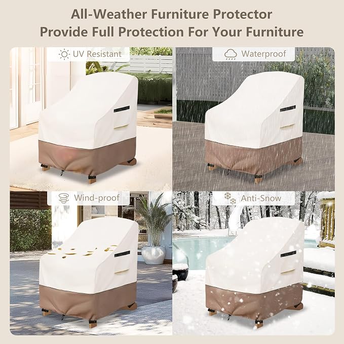 Adirondack Chair Covers Waterproof Heavy Duty Patio Furniture Covers, 32W x 35D x 36H Inches Outdoor Chair Cover 2 Pack (Beige) - Image 8