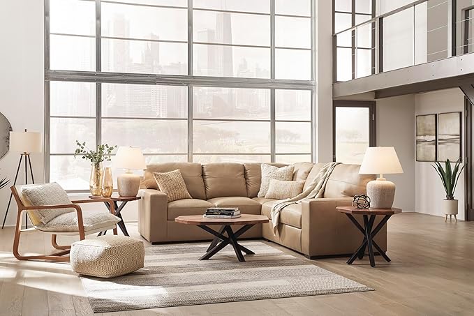Signature Design by Ashley Bandon Modern Leather Match Left-Arm Facing 2-Piece Sectional with Removable Cushions and Armrest, Light Brown