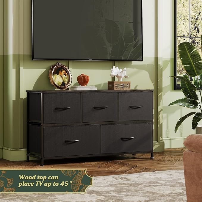 WLIVE Dresser for Bedroom with 5 Drawers, Wide Chest of Drawers, Fabric Dresser, Storage Organizer Unit with Fabric Bins for Closet, Living Room, Hallway, Charcoal Black - Image 8