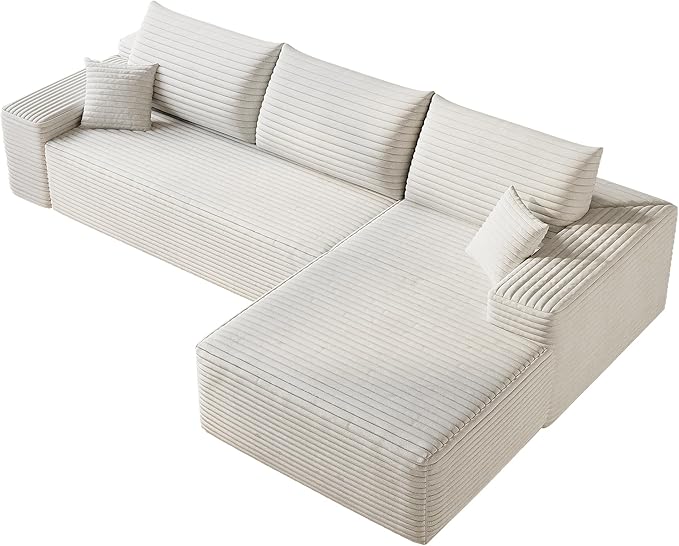 Modular Sectional Sofa Boneless Couch with Deep Seats, 108" L Shape Memory Foam Compression Cloud Couch with Chaise Lounge, Floor Sectional Sofa for Living Room