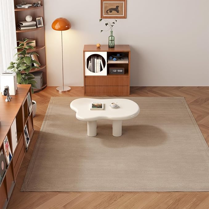 Guyii 35.43" Cloud Coffee Table, Cream White Coffee Table for Living Room, Cartoon Irregular Indoor Tea Table, Modern End Table with 4 Legs
