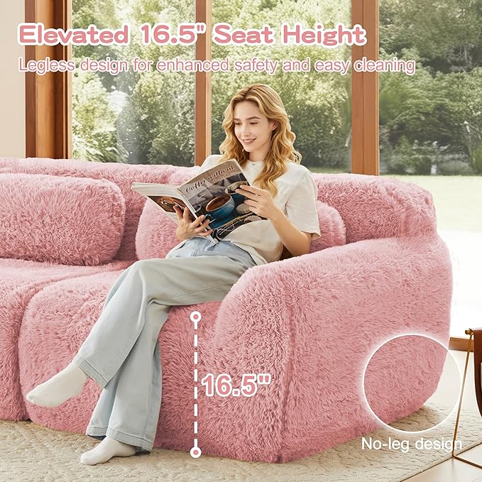80.4-Inch Boneless Love Seat Couches in a Box, Modern 2 Seat Floor Modular Foam Cloud Sofa Faux Fur Loveseat Couch W/Angle Armrests for Home Apartments Bedroom