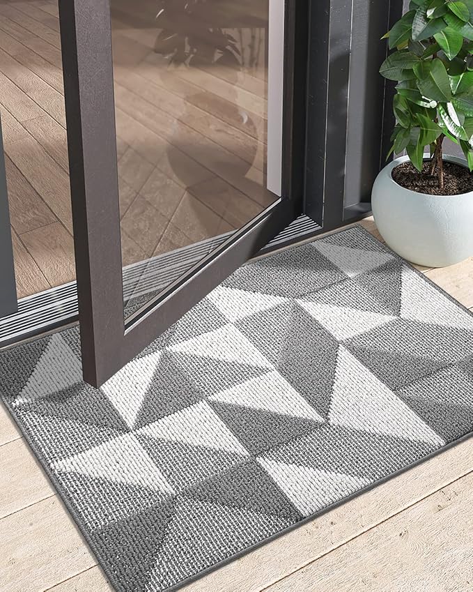 DEXI Front Door Mats for Entryway, 2x3 Non Slip Washable Low-Profile Entry Doormat, Absorbent Resist Dirt Inside Floor Entrance Mat, Patio, Grey/White - Image 9