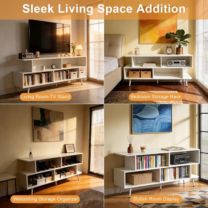 Lightdot 55 Inch TV Stand, up to 65 Inch TVs, Large Storage for Collection with 6 Open Shelves, Sturdy Media Console Table for Living Room/Entrance/Kitchen/Sofa Cabinet, Easy Assembly, White - Image 9