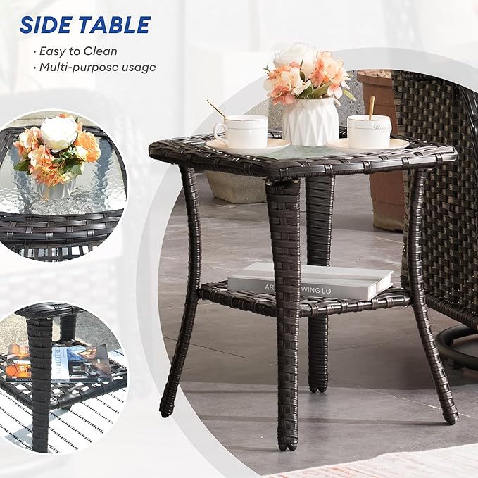 HOOOWOOO Patio Outdoor Furniture with Large Fire Pit Table,High Back 6 Piece Wicker Patio Conversation Set with Swivel Chairs,7 Person Couch Sofa Seating,Navy Blue