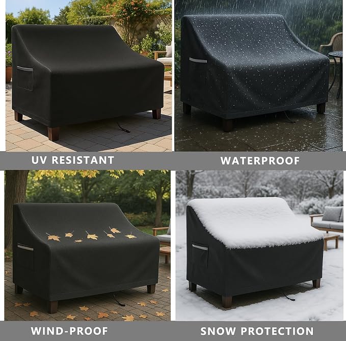 Outdoor Sofa Cover, Waterproof Patio Furniture Cover 58.3W x 32.7D x 31H inches Heavy Duty 600D Oxford Fabric Black - Image 7