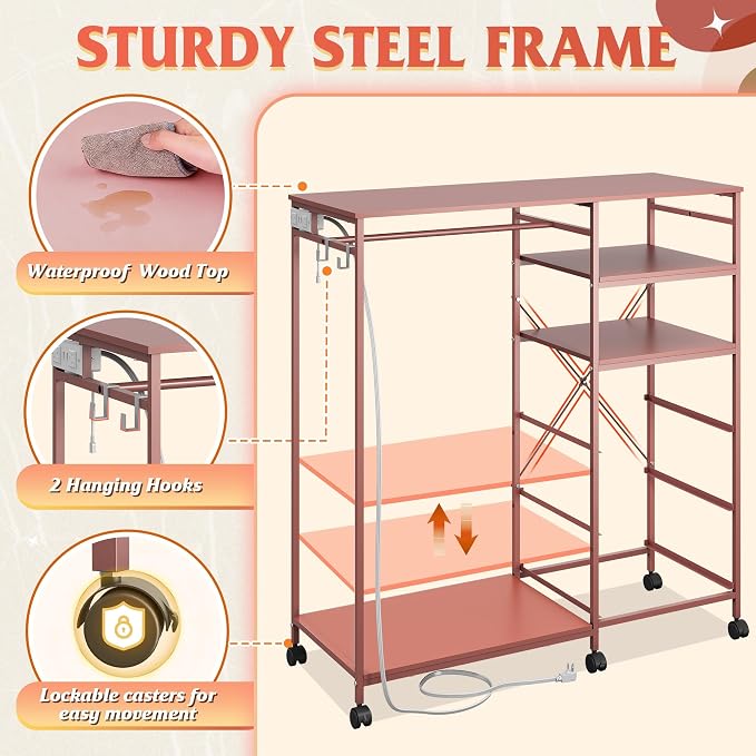 WLIVE Pink Dresser with Hanging Rack for Bedroom, 3 Drawer Dresser with LED Lights & Charging Station, Fabric Dressers & Chest of Drawers, Storage Organizer with Open Shelves for Living Room - Image 9