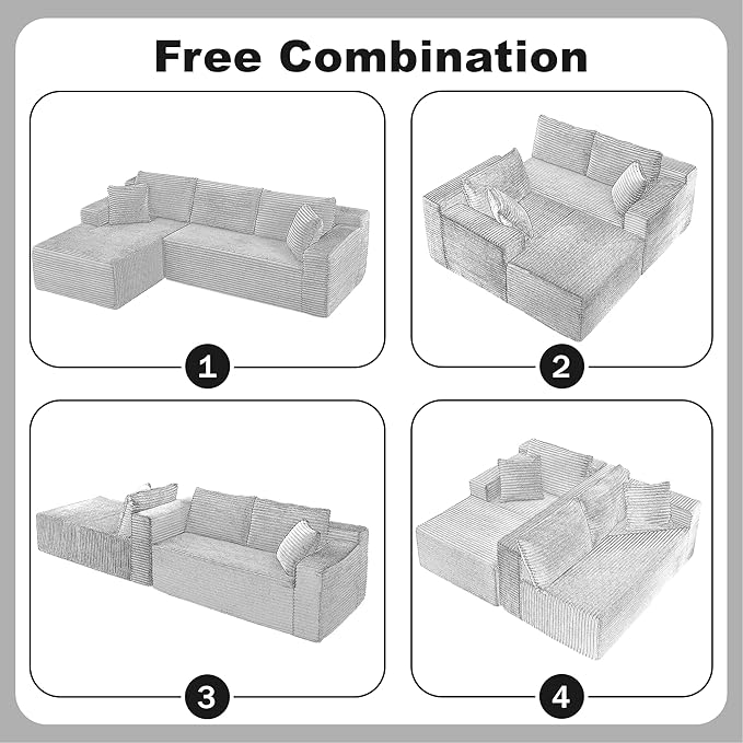 Casaphoria 103" Modular Sectional Sofa, L-Shape Sectional Cloud Couch with Chaise and Deep Seat,Upholstered Couches for Living Room Bedroom, No Assembly Required, Black