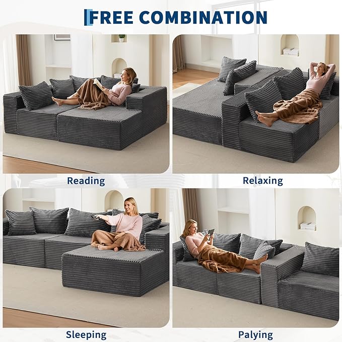 106" Comfy Cloud Sectional Couch with Chaise, Boneless L Shaped Sofa | Fluffy Gray Couches for Living Room, Modular Sofa Couch & Bed, No Assembly Required, (Gray, Right Facing Chaise)