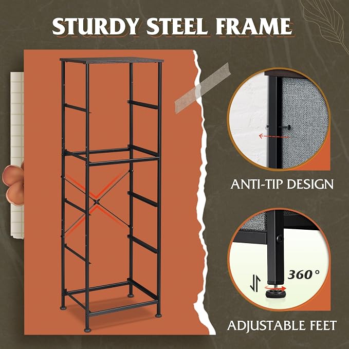 WLIVE Fabric Dresser, 5-Drawer Tall Dressers for Bedroom, Storage Dresser Organizer with Fabric Bins, Wood Top, Sturdy Steel Frame, Chest of Drawers for Closet, Hallway, Dark Grey - Image 7