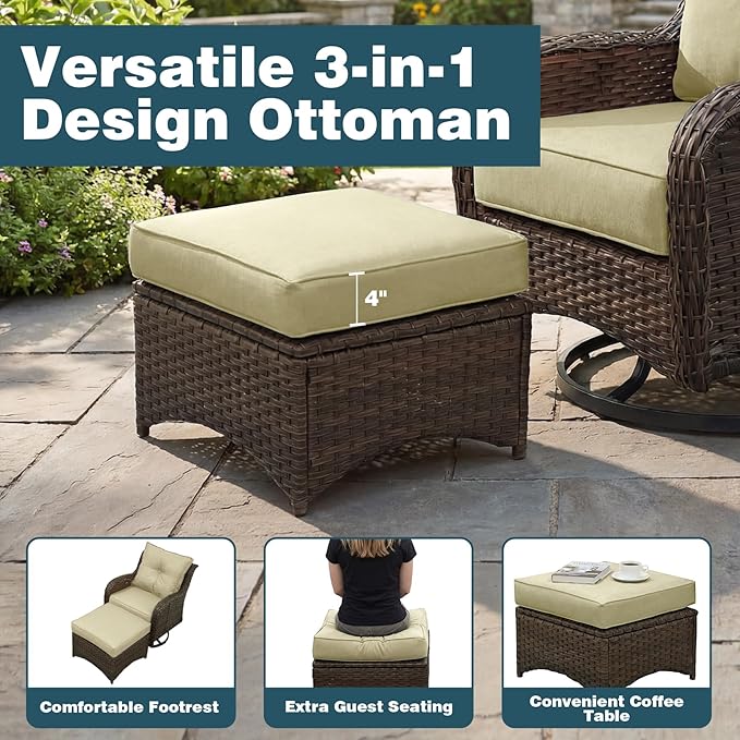 Patio Furniture Set, 10PCS Outdoor Wicker Conversation Set with 6" Thick Cushions, High Back Rattan Sofa & Swivel Rocker Chairs, Weather Resistant Olefin Fabric for Garden, Poolside, Beige