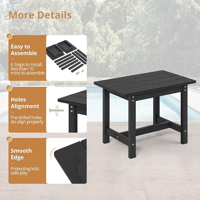 LUE BONA Outdoor Side Table, HDPS Large Size Outdoor Table, Adirondack Side Table, Outside End Table for Patio, Porch, Beach, Garden, Weather Resistant/Easy Maintenance/Indoor or Outdoor Use, Black - Image 7