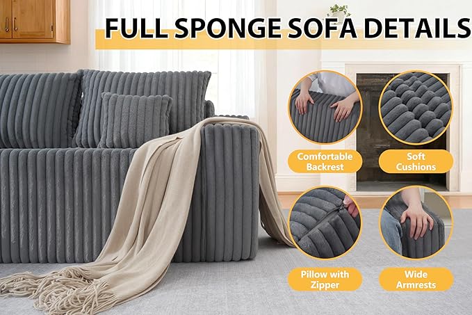 Homguava 94'' Cloud Sectional Couch, Modular L-Shape Couch with Chaise, Boneless Sofa with Deep Seat for Living Room Bedroom,No Assembly Required(Grey,Left Facing Chaise)