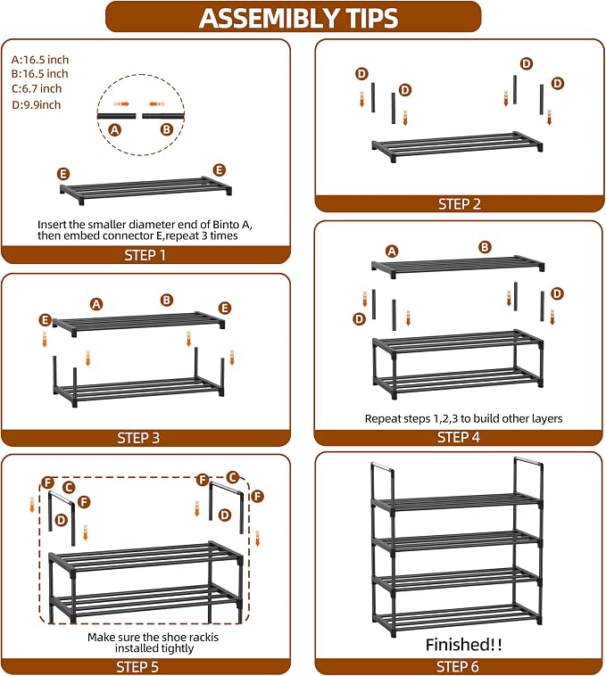 Shoe Rack - 4-Tier Shoe Organizer with Adjustable Shelf Height, Sturdy Shoe Storage Shelf, Perfect for Front Door Entrance, Closet & Entryway, Easy to Assemble, DIY Layering Options (M - 4 Tier) - Image 9