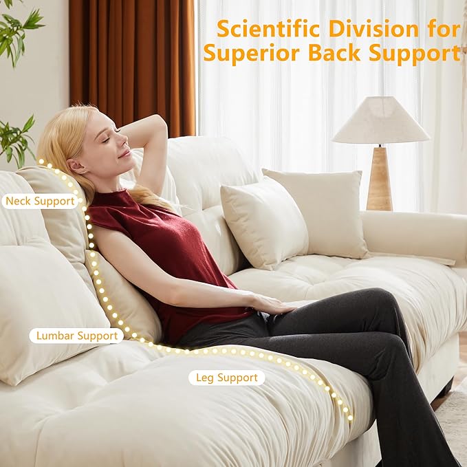 KEIKI 166" U-Shaped Oversized Velvet Modular Sectional Sofa with 2 Ottoman, High-Density Foam Cushions and Bolstered Armrests, Upholstered 4-Seater Cloud Couch with 6 Pillow, for Living Room, Cream