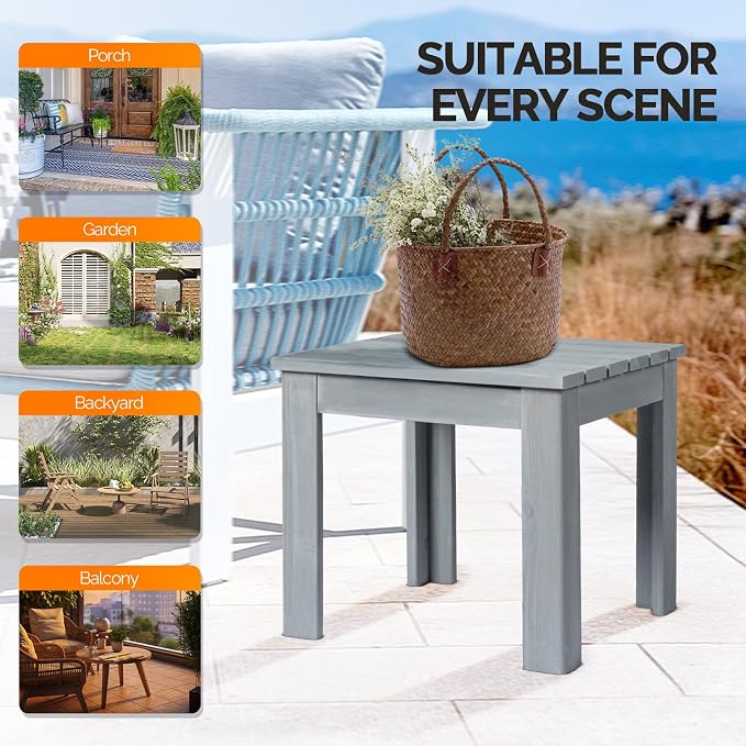 VINGLI Outdoor Wooden Side Table, Square Patio Side Table, Small Outdoor Table for Patio, Backyard, Garden, Poolside, Balcony, Adirondack Conversation End Table (Grey) - Image 7