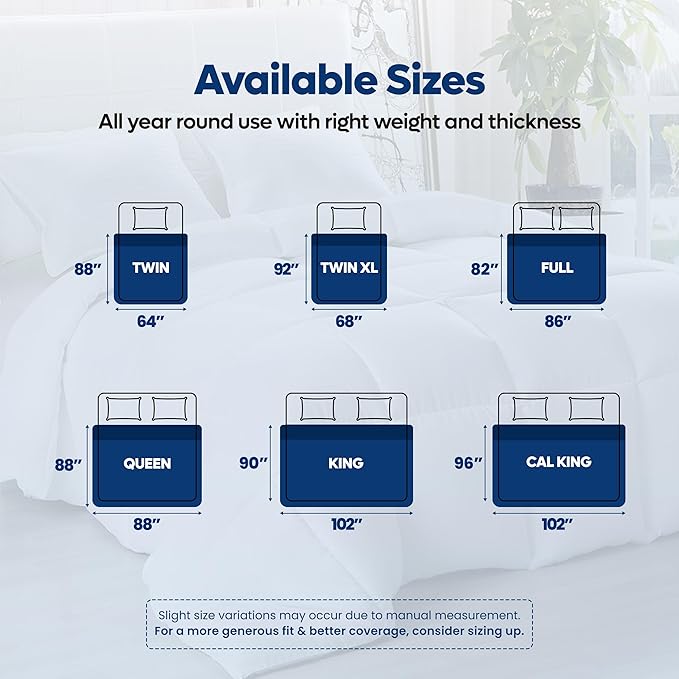 Utopia Bedding Comforters Full Size, All Season Duvet Insert, Down Alternative Box Stitched Bed Comforter with Corner Tabs, Machine Washable (White)