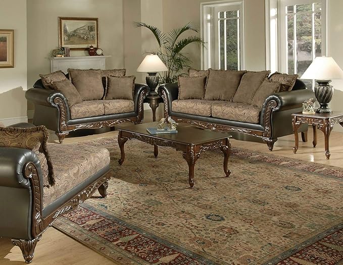 Roundhill Furniture San Marino 2-Tone Fabric Sofa, Chocolate