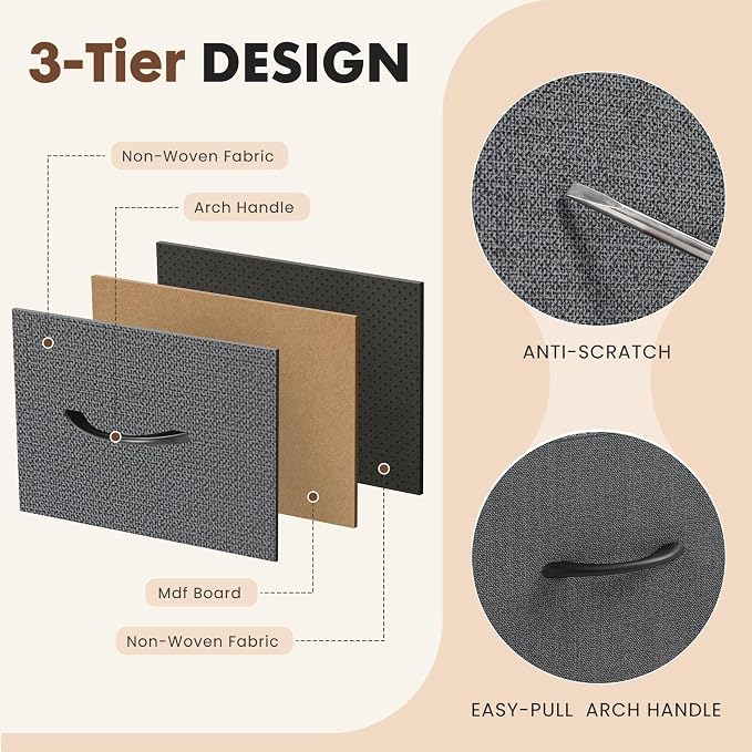 DUMOS Fabric Dresser for Bedroom with 8 Drawers, Tall 8-Drawer Chest of Drawers with Raised Shelf, Storage Tower with Fabric Bins for Closet Organization, Hallway Storage, Grey - Image 8